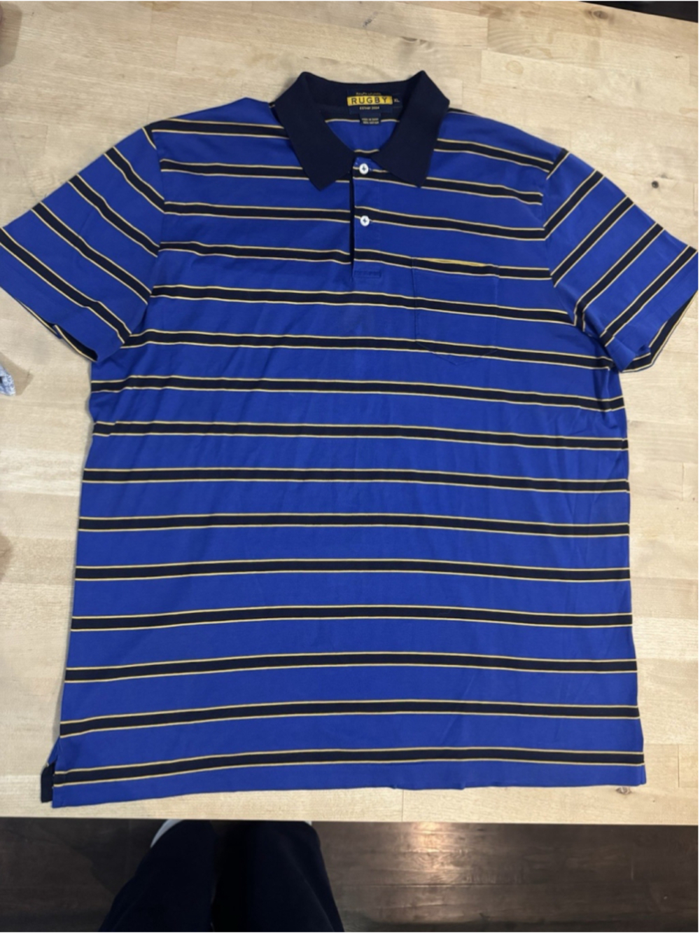 Men’s Ralph Lauren Rugby Striped Short Sleeve Polo Shirt Blue Size XL